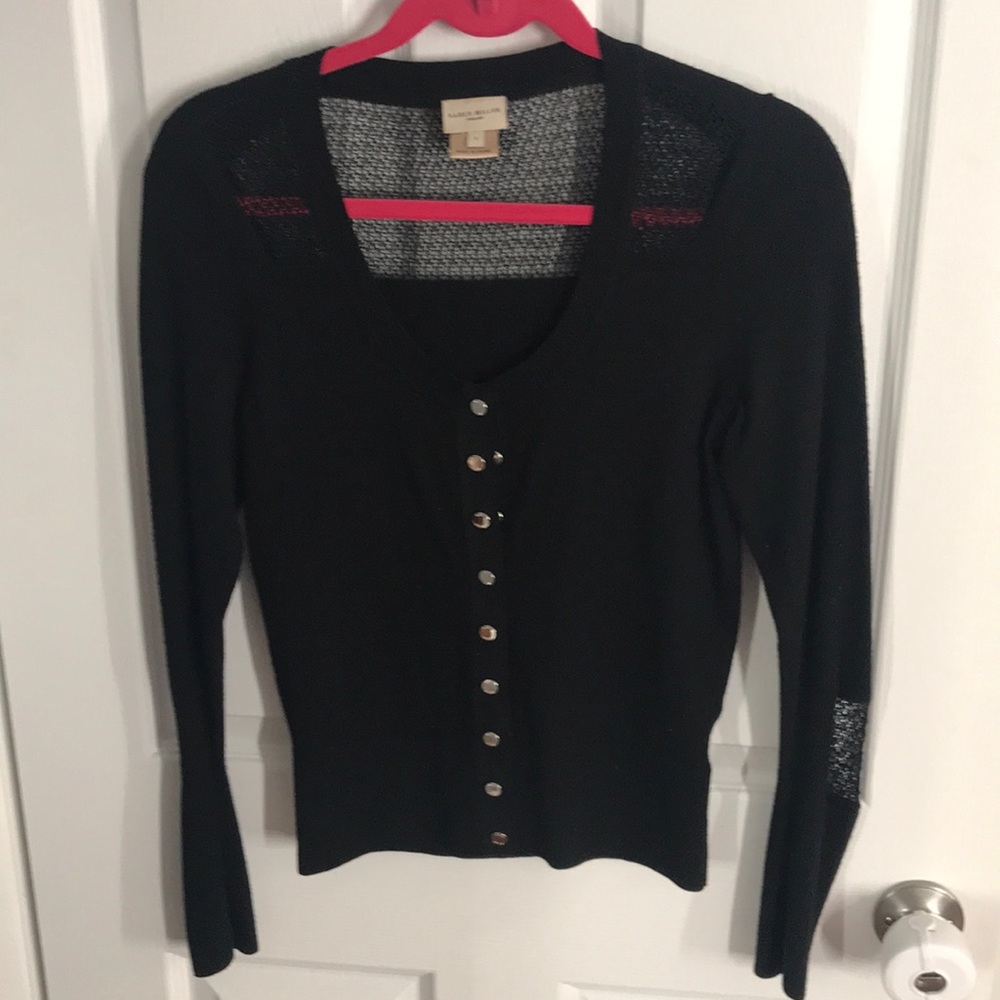 Black Karen Millen cardigan with sheer panels
